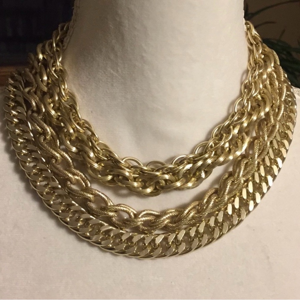Vintage Multi-Row Gold Layered Chain Necklace - Women Jewelry